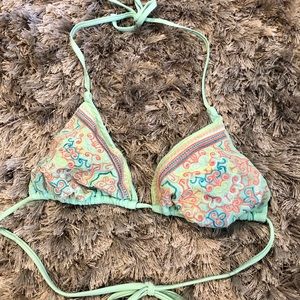 Embroidered aqua triangle bikini top